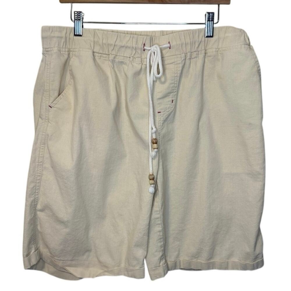Linen Cotton Blend Beach Style Men’s Khaki Shorts Elastic Draw String Waist Lg